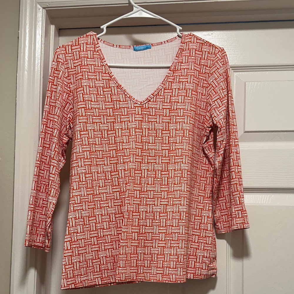 J. McLaughlin Red Geometric Long Sleeve Top